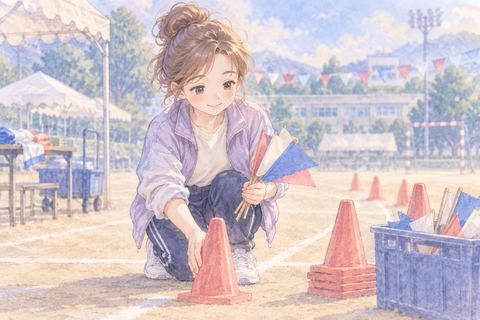 運動会の道具を準備する大人の女性