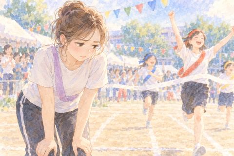 運動会で負けて悔しそうにする大人の女性