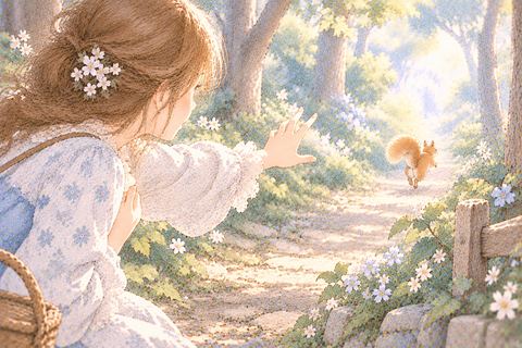 遠ざかるリスへ手を伸ばす大人の女性