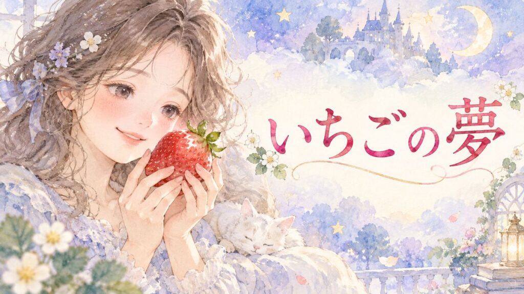 大きないちごを見つめる大人の女性