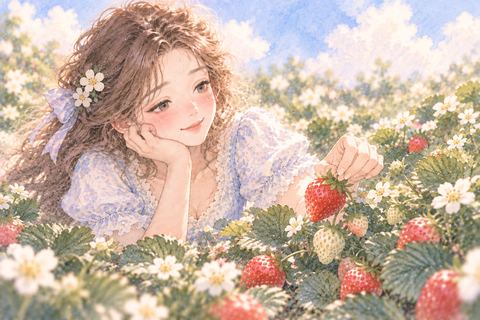 いちご狩りを楽しむ大人の女性