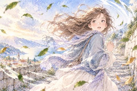 途中で風向きが変わり振り返る女性