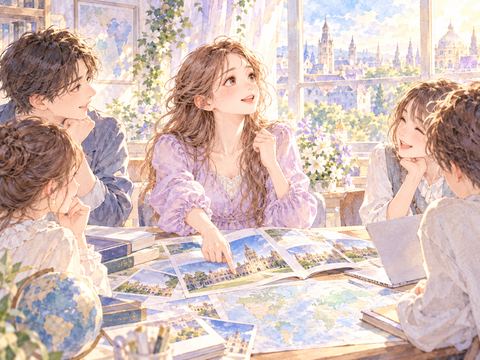 海外の学校の案内を見て留学を決心する女性