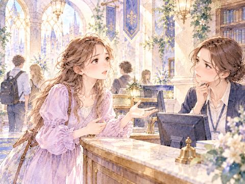 外国語が伝わらず相手の反応に戸惑う女性