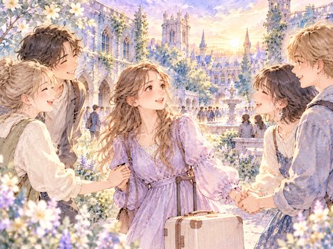 留学先の友人と別れを惜しむ女性