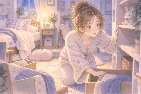 なくしたぬいぐるみを探す大人の女性
