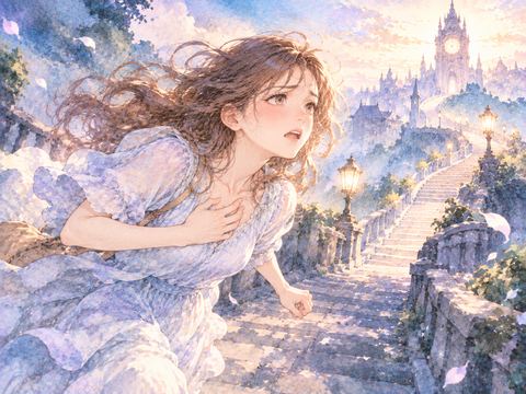 長い道を走りながら息切れして胸元を押さえる女性