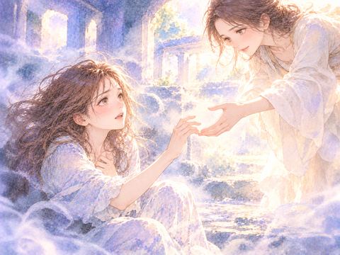 息苦しそうに座る女性へ別の女性が手を差し伸べる場面