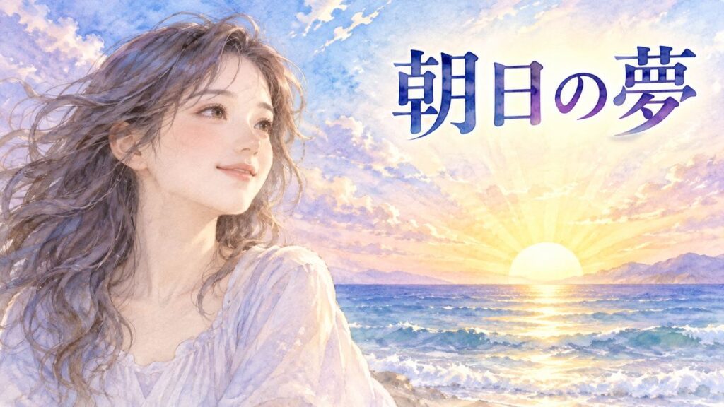 朝日を見つめる大人の女性と明るい夜明けの空