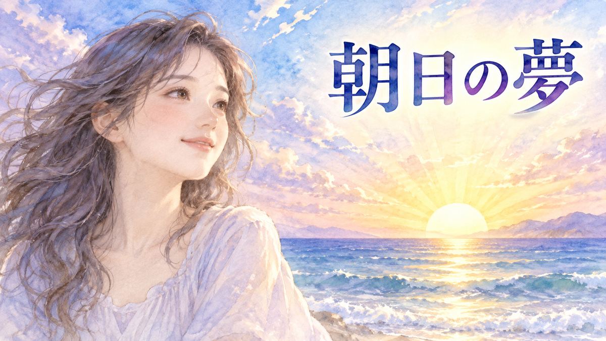 朝日を見つめる大人の女性と明るい夜明けの空
