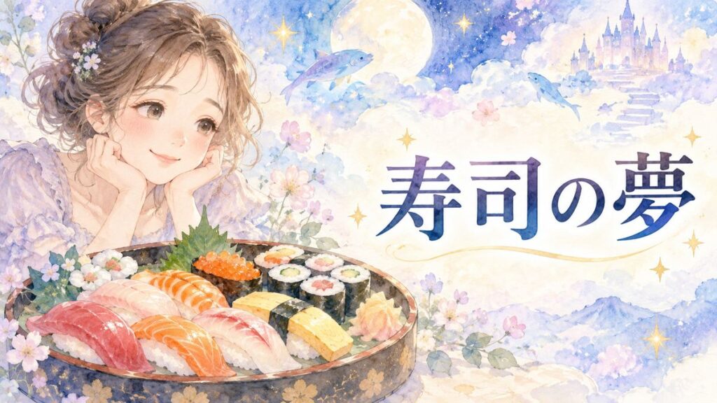 幻想的な寿司を見つめる大人の女性
