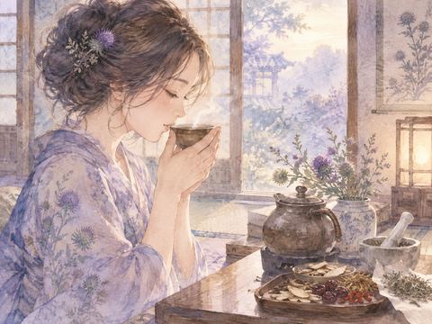寝室で睡眠薬と水を手に休もうとする女性