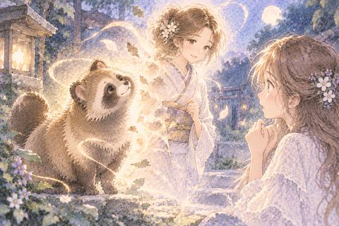 たぬきが人の姿へ変わっていく夢の場面