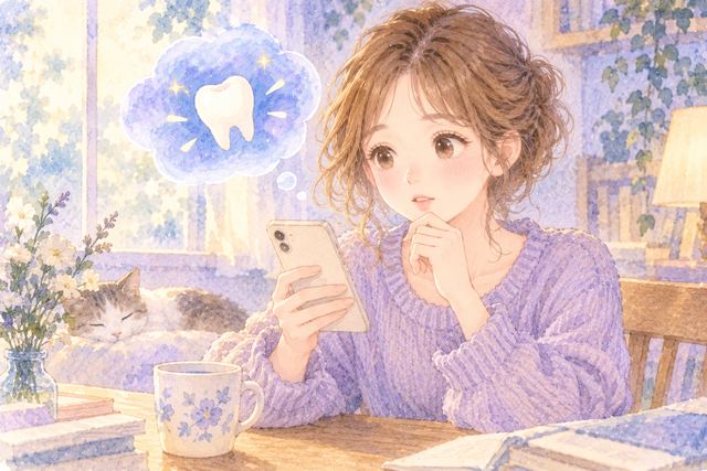 宝くじの体験談を読みながら考え込む大人の女性