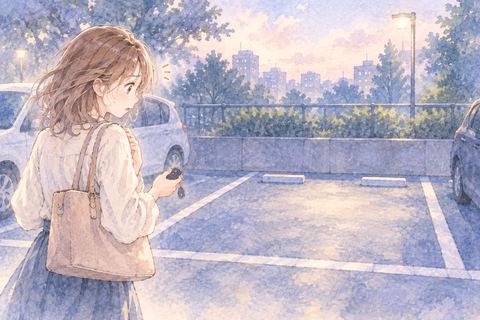 空いた駐車場所を見て戸惑う大人の女性