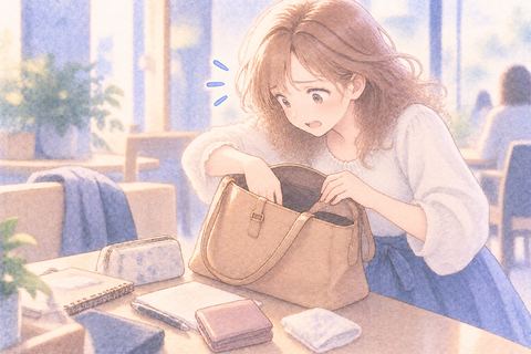 なくなった持ち物を慌てて探す大人の女性
