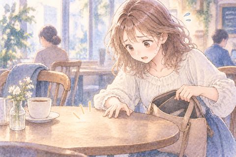 スマホがなくなり周囲を探す大人の女性