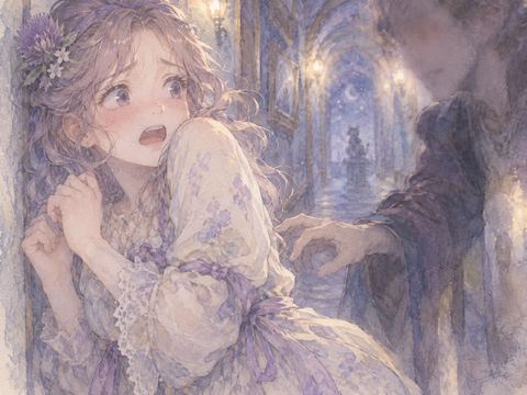 暗い廊下で見知らぬ人にくすぐられ怖がる女性