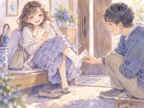 足の裏をくすぐられ歩き出せず困っている女性