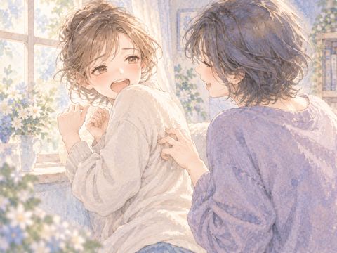 好きな男性に耳元でささやかれ照れる女性