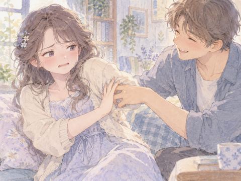 しつこくくすぐられ嫌そうに相手の手を止める女性