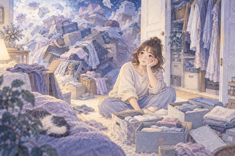 片付けても次々と現れる荷物の山に困る大人の女性