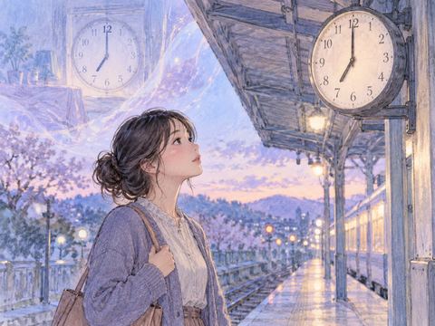 駅でも同じ午後7時を示す時計に気づく女性