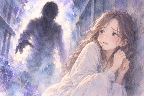 顔の見えない人物に追い詰められる女性