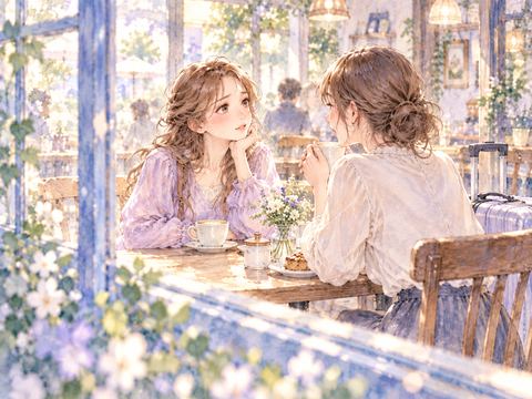 転勤する友達とカフェで別れを惜しむ女性