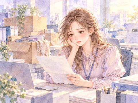 転勤取り消しの連絡を受けて複雑な表情を浮かべる女性