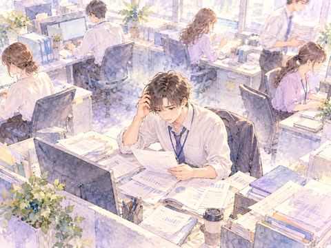 転勤先のオフィスで仕事の進め方が分からず困る男性