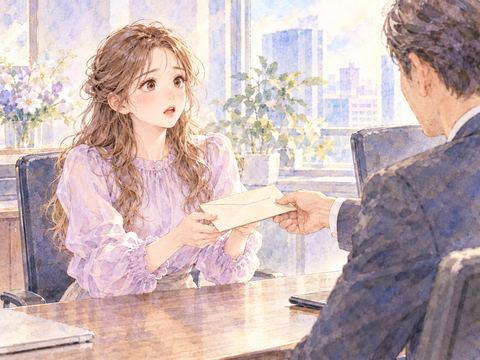 上司から突然転勤の辞令を渡され驚く女性
