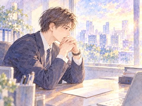 転勤の辞令を前に不安そうにうつむく男性