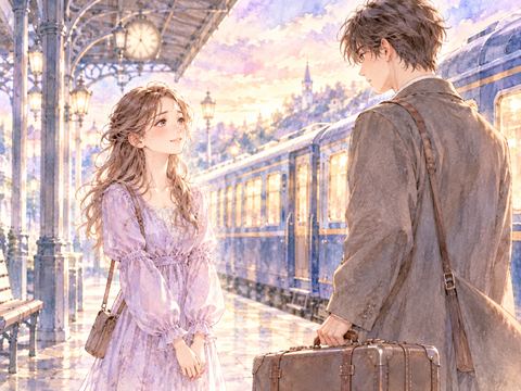 転勤する恋人を駅のホームで見送る女性