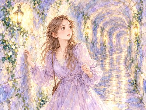 出口の見えないトンネルで困った表情で周囲を探す女性
