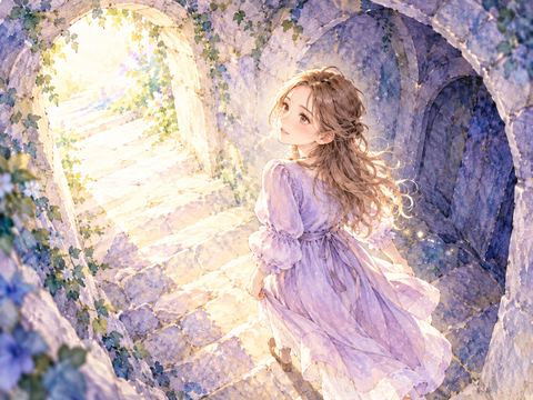 トンネルの途中で向きを変え入口へ戻る女性