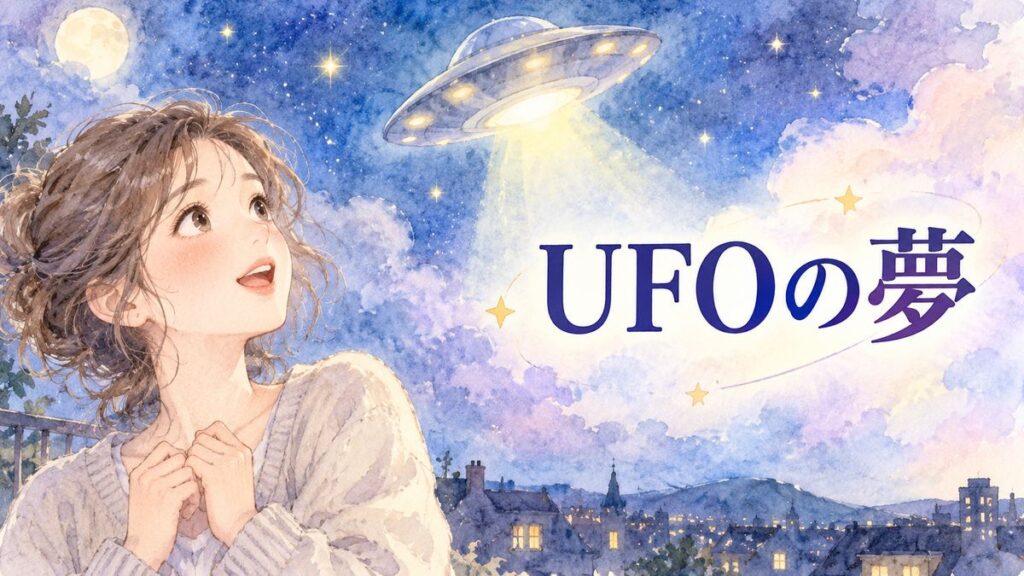 夜空のUFOを驚きながら見上げる大人の女性