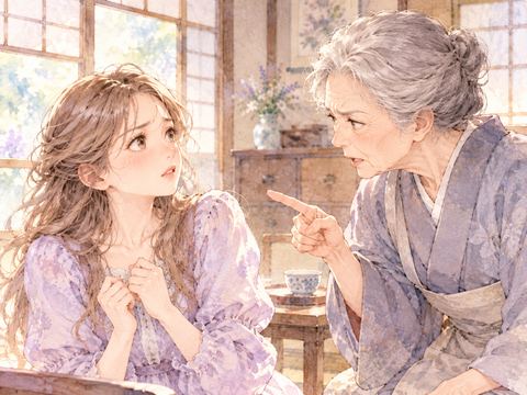 知らないおばあさんに厳しく叱られて戸惑う女性
