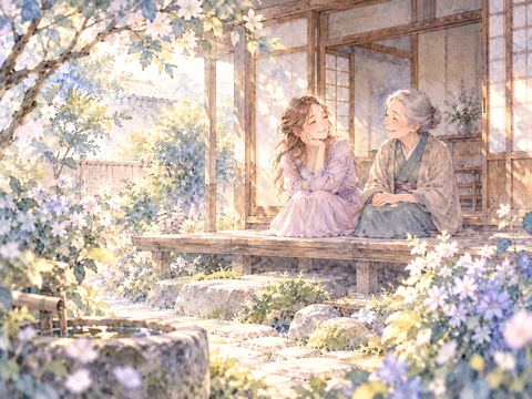 初対面のおばあさんに懐かしさを感じて微笑む女性