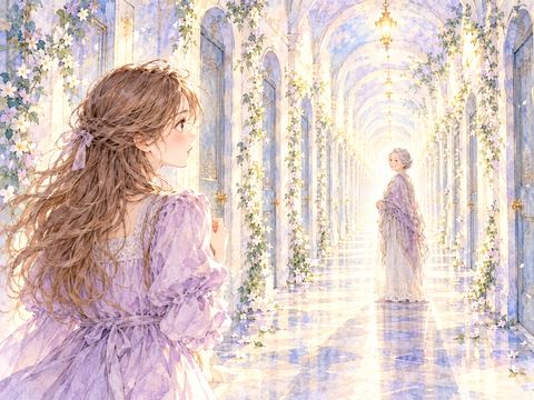 夢のような長い廊下で見覚えのあるおばあさんと再会する女性