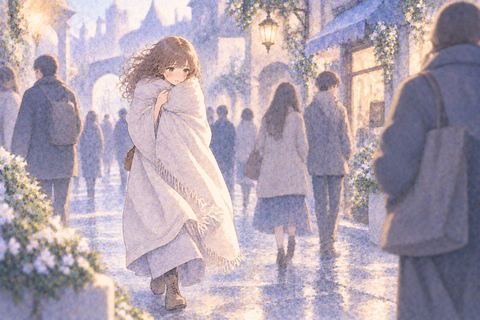 屋外で人目を気にしながら歩く女性