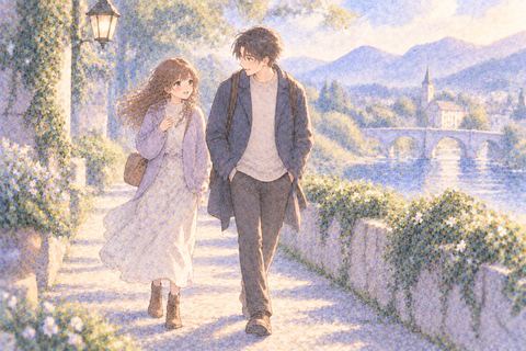 誰かと並んで同じ歩調で歩く女性