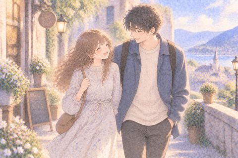 好きな人と並んで楽しそうに歩く女性