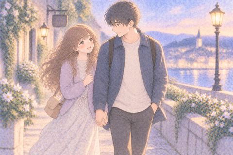 好きな人と手を繋いで歩く女性