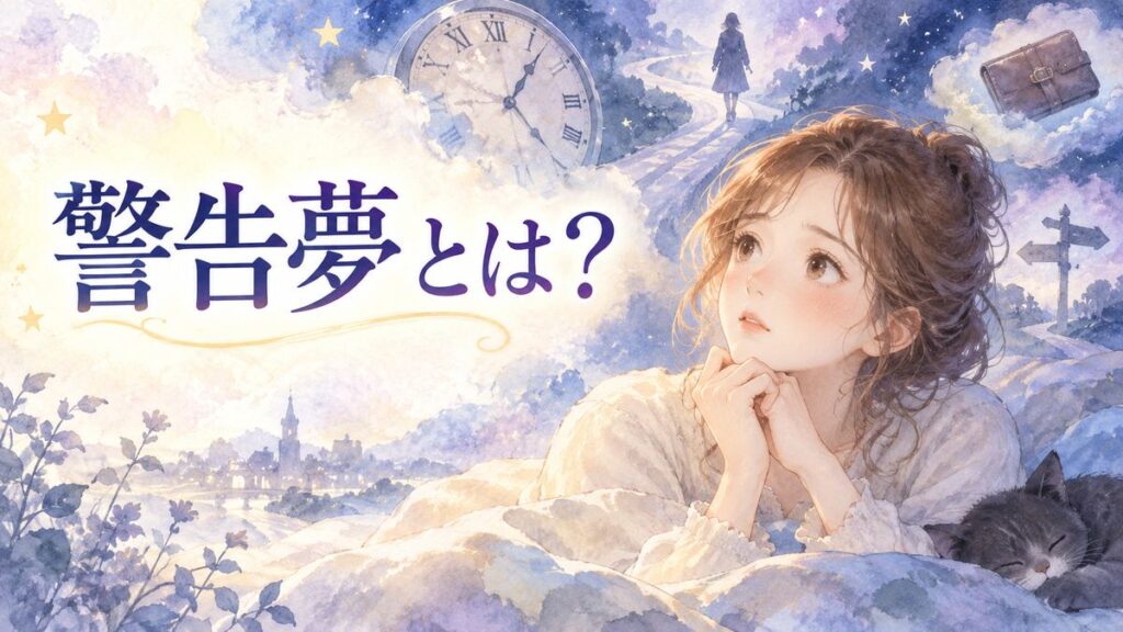 夢の光を見つめる大人の女性と注意を示す夢のモチーフ