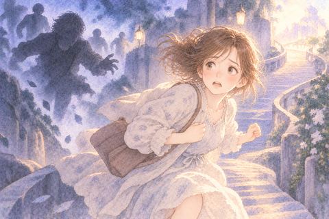 遠くへ逃げながら必死に走る大人の女性