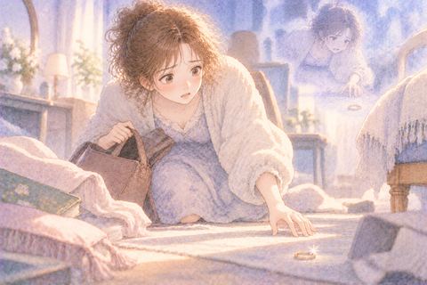 なくした指輪を探して心配そうにする大人の女性