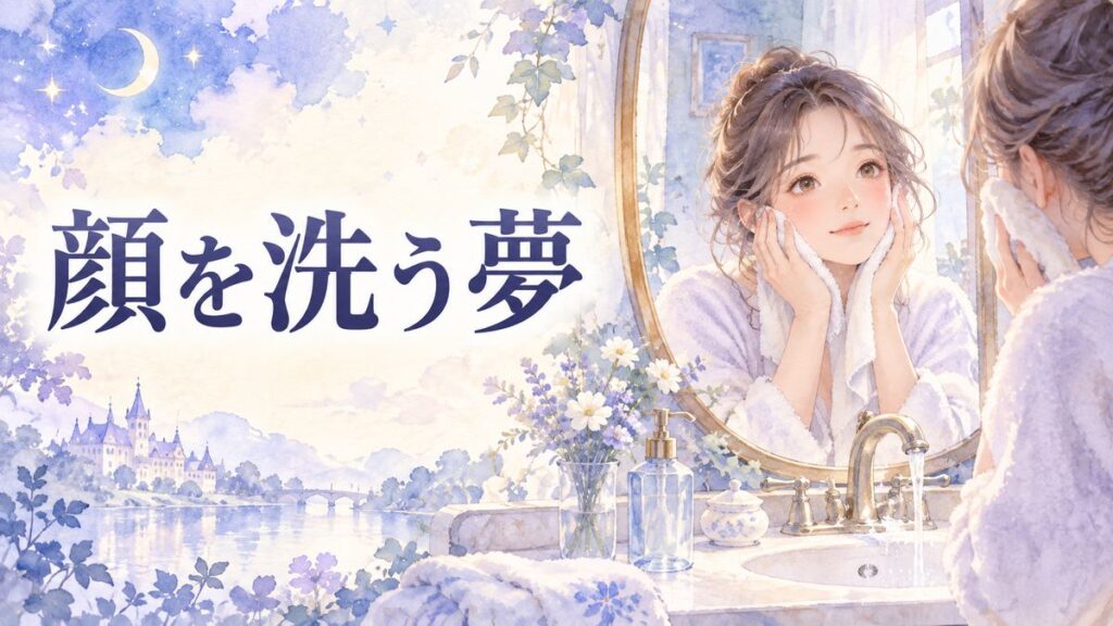 洗面台で顔を洗い鏡を見る大人の女性
