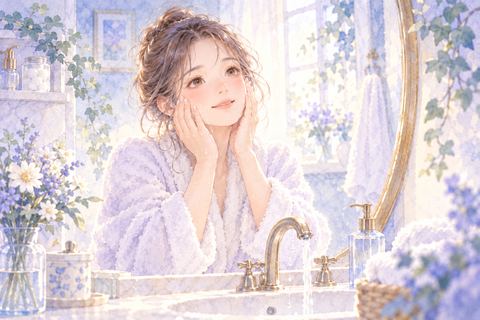 顔を洗ったあと爽やかな表情をする女性