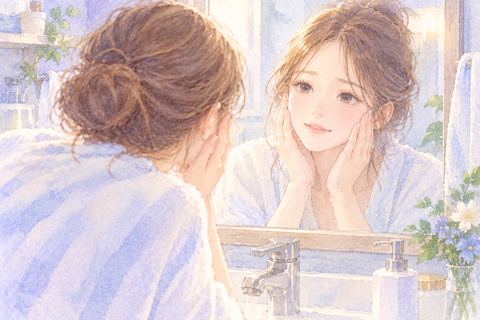 顔の汚れが落ちて安心する女性